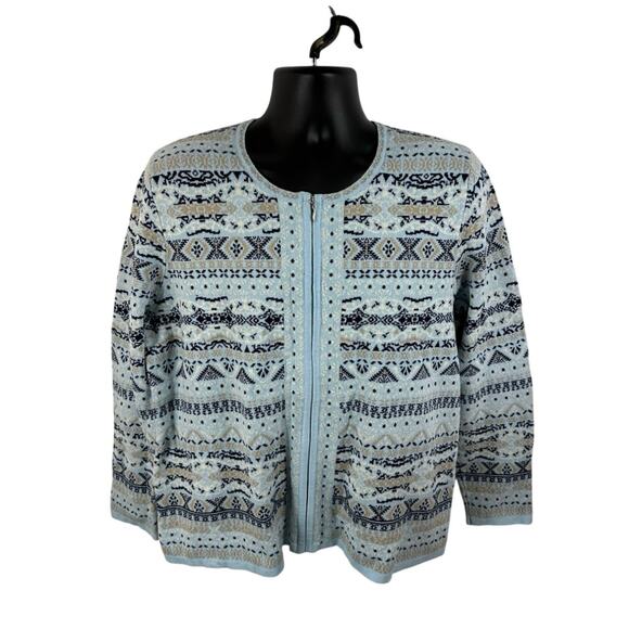 Vintage Printed Knit Sweater Fair Isle Winter Pattern XL Full Zip Appleseed's - Picture 1 of 11